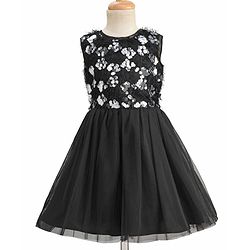 Pine Kids Knit Sleeveless Flared Party Dress with Sequin Detailing - Black