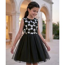 Pine Kids Knit Sleeveless Flared Party Dress with Sequin Detailing - Black