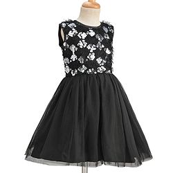 Pine Kids Knit Sleeveless Flared Party Dress with Sequin Detailing - Black