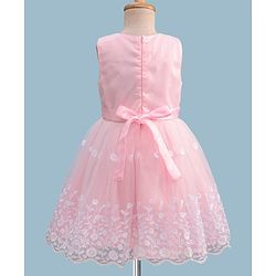 Pine Kids Knit Sleeveless Flared Party Dress with Floral Embroidery - Pink
