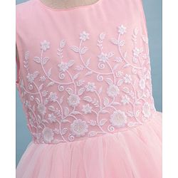 Pine Kids Knit Sleeveless Flared Party Dress with Floral Embroidery - Pink