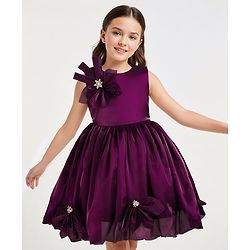 Pine Kids Woven Sleeveless Party Dress with Floral Applique - Dark Purple