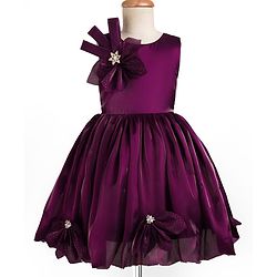 Pine Kids Woven Sleeveless Party Dress with Floral Applique - Dark Purple