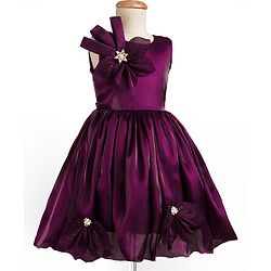 Pine Kids Woven Sleeveless Party Dress with Floral Applique - Dark Purple