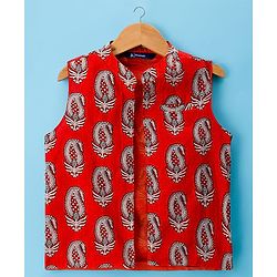 Pine Kids Cotton Woven Full Sleeves Kurta Pajama with Jacket & Motif Print - Maroon