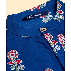 Pine Kids Cotton Woven Full Sleeves Kurta Pajama Set WIth Floral Print - Navy Blue