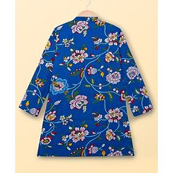 Pine Kids Cotton Woven Full Sleeves Floral Printed Kurta Pajama Set - Blue