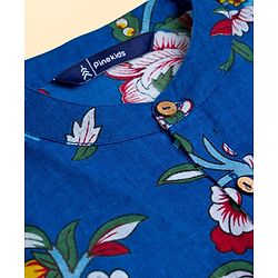 Pine Kids Cotton Woven Full Sleeves Floral Printed Kurta Pajama Set - Blue