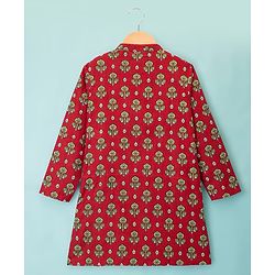 Pine Kids Cotton Woven Full Sleeves Kurta Pajama Set With Floral Print - Red