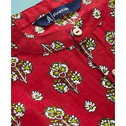 Pine Kids Cotton Woven Full Sleeves Kurta Pajama Set With Floral Print - Red