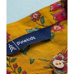 Pine Kids Cotton Woven Full Sleeves Kurta Pajama Set With Floral Print - Mustard