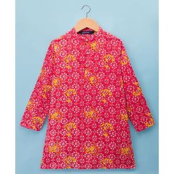 Pine Kids Cotton Woven Full Sleeves Kurta Pajama Set With Floral Print - Multicolour