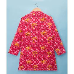 Pine Kids Cotton Woven Full Sleeves Kurta Pajama Set With Floral Print - Multicolour