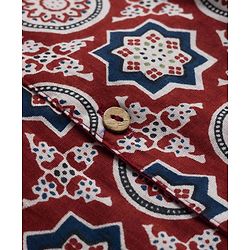 Pine Kids Cotton Woven Full Sleeves Kurta Pajama with Jacket & Motif Print - Maroon