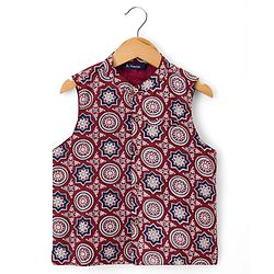 Pine Kids Cotton Woven Full Sleeves Kurta Pajama with Jacket & Motif Print - Maroon