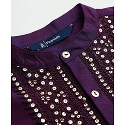 Pine Kids Woven Full Sleeves Kurta Pajama Set With Sequin Detailing - Purple