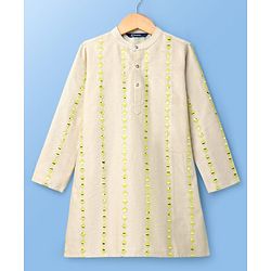 Pine Kids Woven Full Sleeves Kurta Pajama Set with Embroidery - Beige
