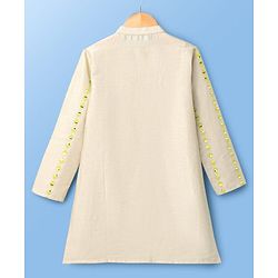Pine Kids Woven Full Sleeves Kurta Pajama Set with Embroidery - Beige
