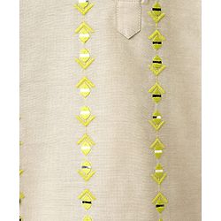 Pine Kids Woven Full Sleeves Kurta Pajama Set with Embroidery - Beige