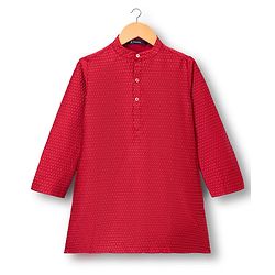 Pine Kids Woven Full Sleeves Embroidered Kurta Pajama Set - Maroon
