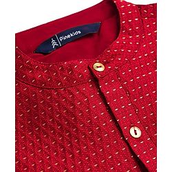Pine Kids Woven Full Sleeves Embroidered Kurta Pajama Set - Maroon