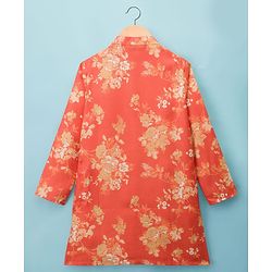 Pine Kids Woven Full Sleeves Kurta Pyjama Set With Floral Print - Orange