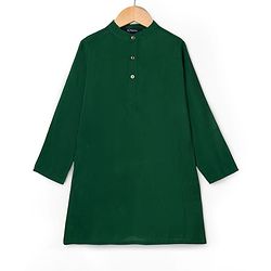 Pine Kids Woven Full Sleeves Kurta Pajama & Jacket Set with Stripes - Green