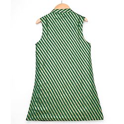 Pine Kids Woven Full Sleeves Kurta Pajama & Jacket Set with Stripes - Green