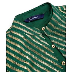 Pine Kids Woven Full Sleeves Kurta Pajama & Jacket Set with Stripes - Green