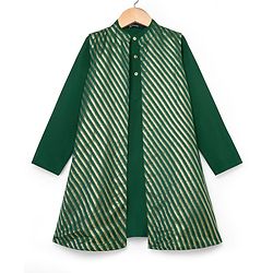 Pine Kids Woven Full Sleeves Kurta Pajama & Jacket Set with Stripes - Green