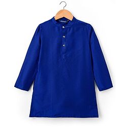 Pine Kids Woven Full Sleeves Kurta Pajama with Jacket & Motif Print - Navy Blue