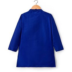 Pine Kids Woven Full Sleeves Kurta Pajama with Jacket & Motif Print - Navy Blue