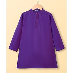 Pine Kids Woven Full Sleeves Kurta Pajama Set with Jacket & Tropical Theme Print - Purple