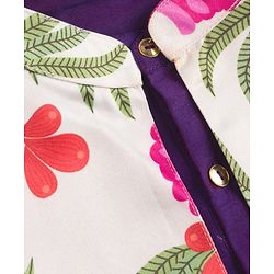 Pine Kids Woven Full Sleeves Kurta Pajama Set with Jacket & Tropical Theme Print - Purple