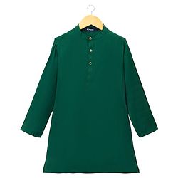 Pine Kids Woven Full Sleeves Kurta Pyjama Set With Embroidered Nehru Jacket - Green