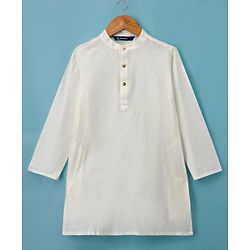 Pine Kids Woven Full Sleeves Kurta Pajama with Jacket Embroidery & Sequin Detailing - Off White & Yellow
