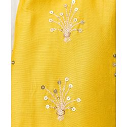 Pine Kids Woven Full Sleeves Kurta Pajama with Jacket Embroidery & Sequin Detailing - Off White & Yellow