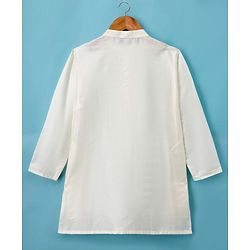 Pine Kids Woven Full Sleeves Kurta Pajama with Jacket Embroidery & Sequin Detailing - Off White & Yellow