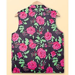Pine Kids Woven Full Sleeves Kurta Pajama Set with Floral Printed Neheru Jacket -  Green