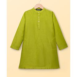 Pine Kids Woven Full Sleeves Kurta Pajama Set with Floral Printed Neheru Jacket -  Green