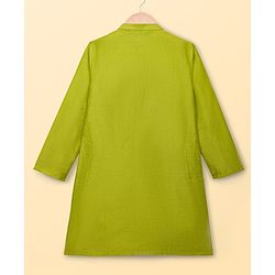 Pine Kids Woven Full Sleeves Kurta Pajama Set with Floral Printed Neheru Jacket -  Green