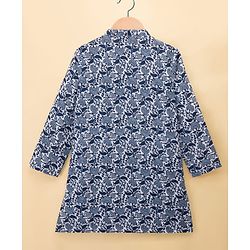 Pine Kids Cotton Woven Full Sleeves Printed Kurta - Blue