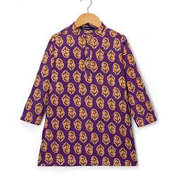 Pine Kids Cotton Woven Full Sleeves Kurta with Floral Print - Purple