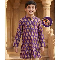 Pine Kids Cotton Woven Full Sleeves Kurta with Floral Print - Purple