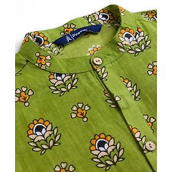Pine Kids Cotton Woven Full Sleeves Floral Printed Kurta  - Green
