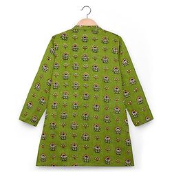 Pine Kids Cotton Woven Full Sleeves Floral Printed Kurta  - Green