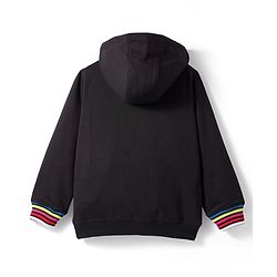 Pine Kids Looper Knit Full Sleeves Winter Wear Hooded Sweatshirt & Lounge Pant Set with Heart Print - Black & Dark Pink
