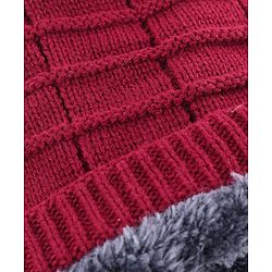 Pine Kids Knit Woollen Cap & Muffler Set Maroon - Diameter 14 cm