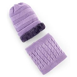 Pine Kids Knitted Solid Woollen Cap & Muffler Lilac - Diameter 18 cm