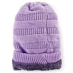 Pine Kids Knitted Solid Woollen Cap & Muffler Lilac - Diameter 18 cm